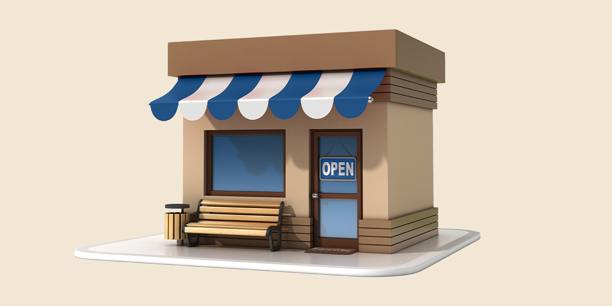 Animated image of a store front with "Open" displayed in window