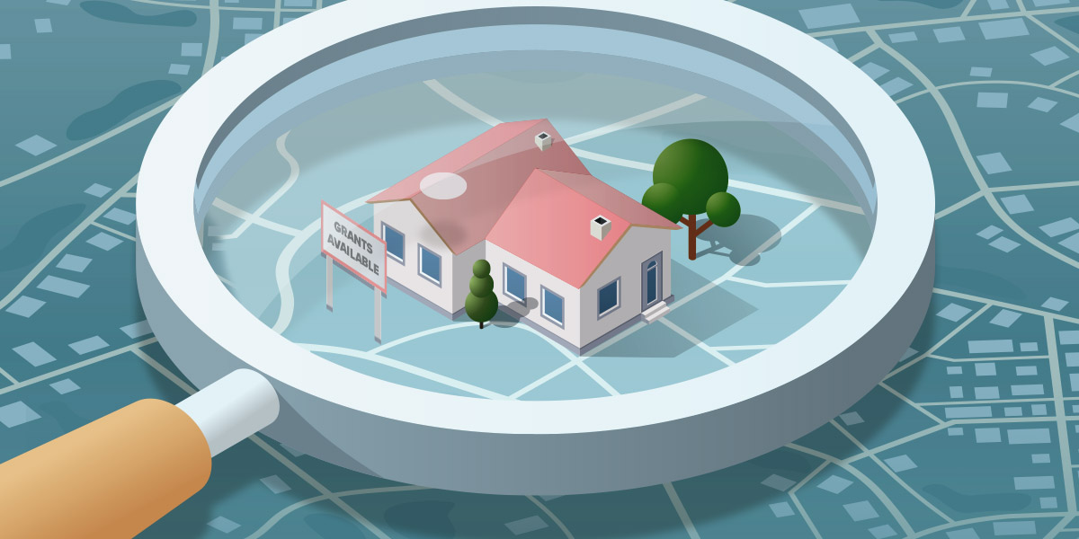 A home being magnified on a map.